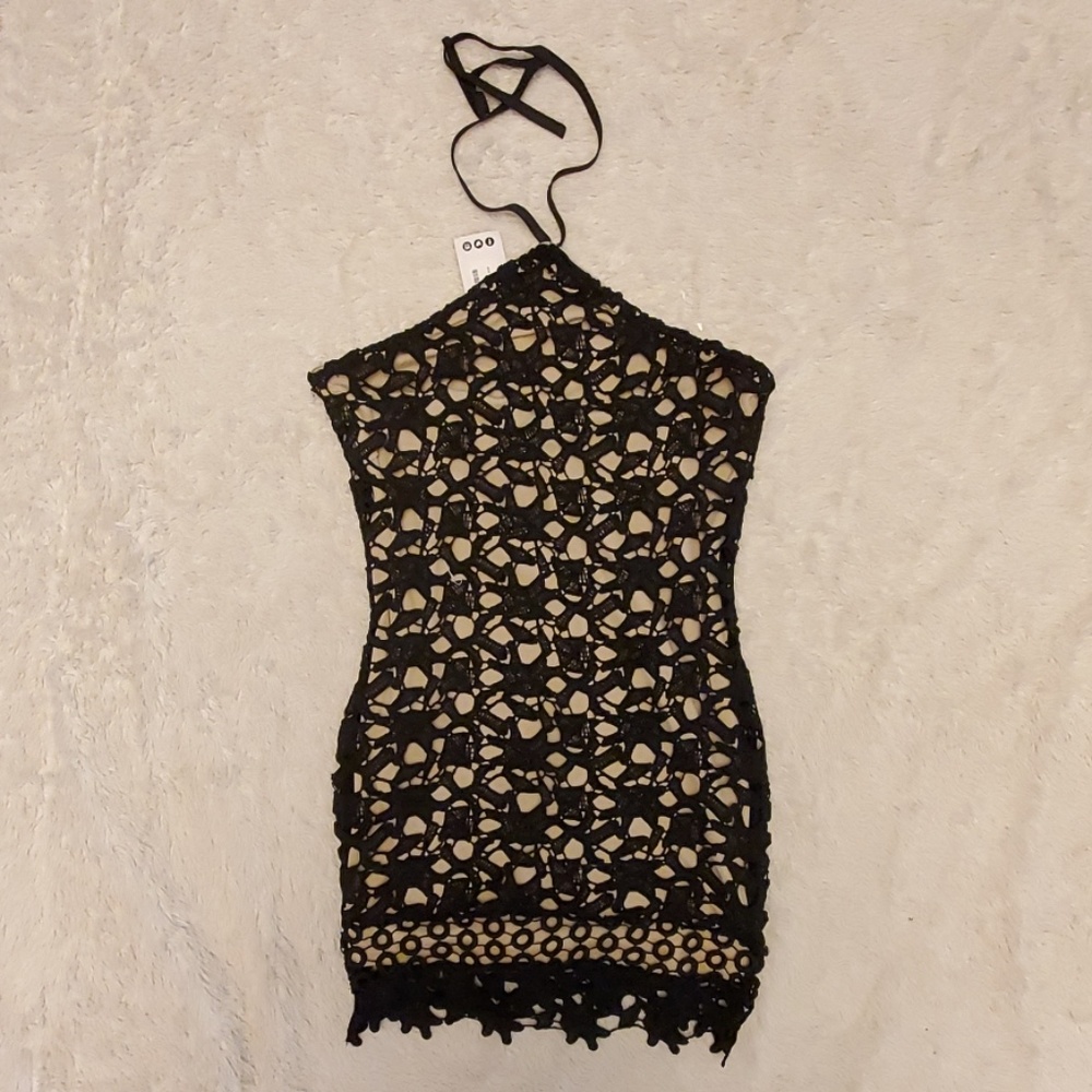 NWT Boohoo Black Crochet overlay minidress